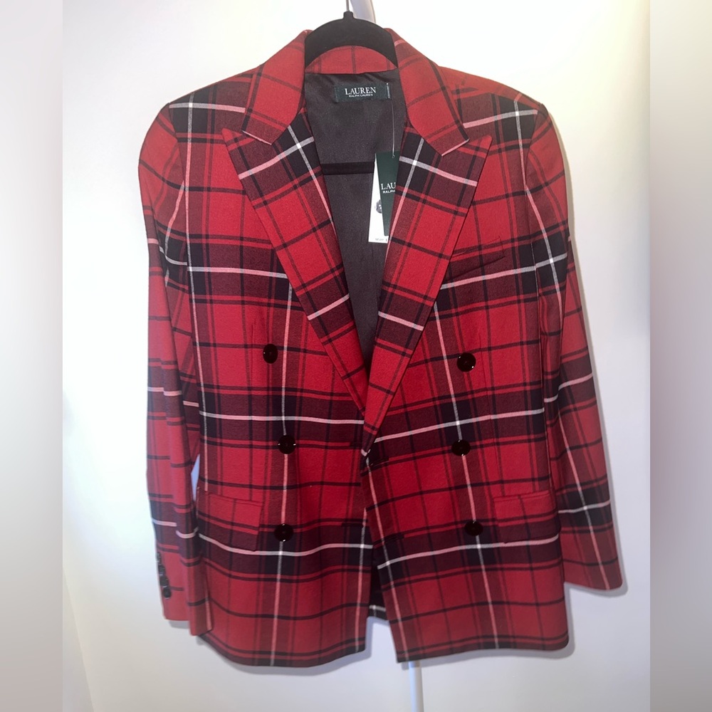 LAUREN Ralph Lauren Women’s  Red Plaid Blazer size 4 - Picture 2 of 16